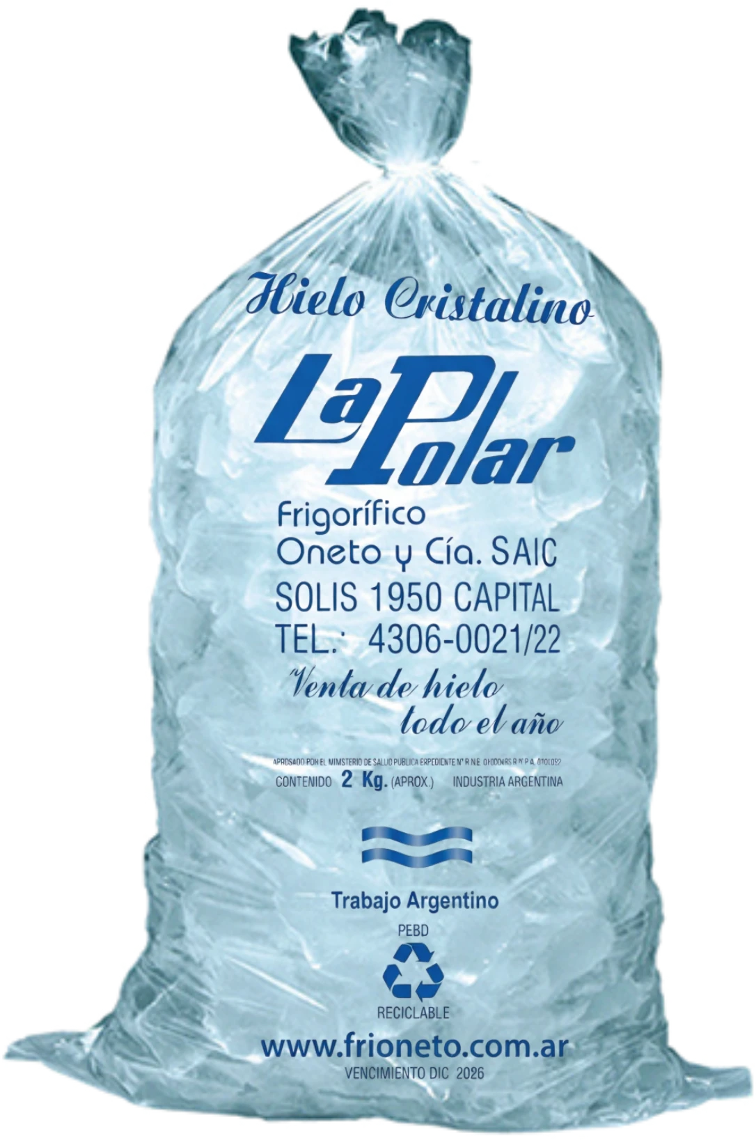 Bolsa de hielo Kachito Cristalino La Polar de 2 kg